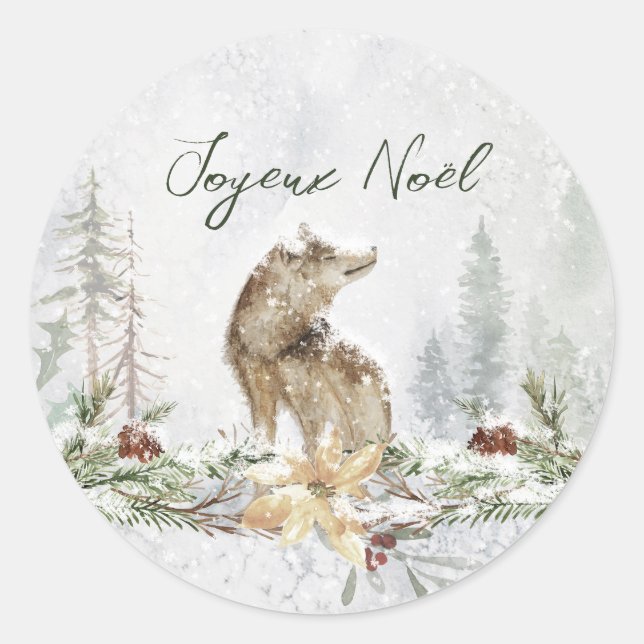 Adesivo Woodland Scense Wolf French Merry Christmas Sticke (Frente)