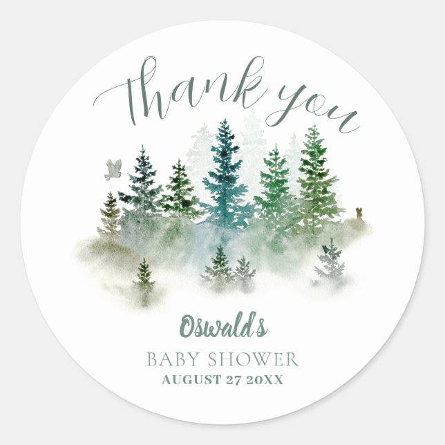 Adesivo Woodland Watercolor Baby Shower (Frente)