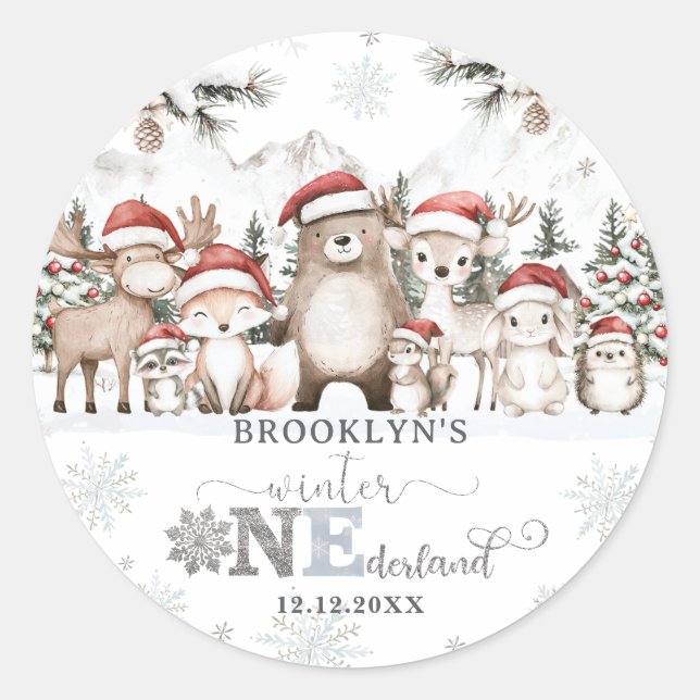 Adesivo Woodland Winter ONEderland primeiro aniversario de (Frente)