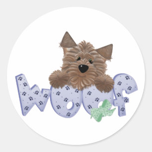 Adesivo Woof do cão de Yorkie (azul)
