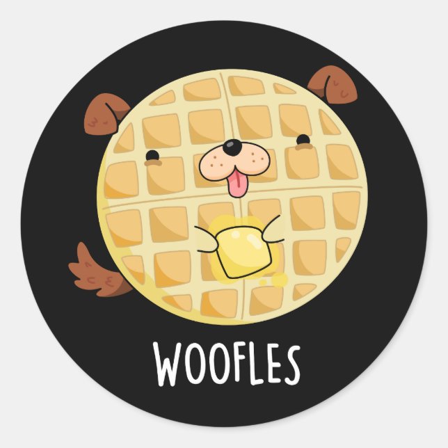 Adesivo Woofles Funny Doggy Waffle Pun Dark BG (Frente)
