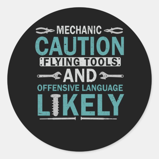 Adesivo Workshop de garagem mecânica sarcástica (Frente)