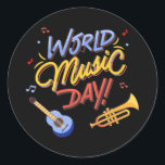 Adesivo World music day quote trumpet guitar<br><div class="desc">World music day quote trumpet guitar Gift. Perfect gift for your dad,  mom,  papa,  men,  women,  friend and family members on Thanksgiving Day,  Christmas Day,  Mothers Day,  Fathers Day,  4th of July,  1776 Independent day,  Veterans Day,  Halloween Day,  Patrick's Day</div>