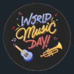 Adesivo World music day quote trumpet guitar<br><div class="desc">World music day quote trumpet guitar Gift. Perfect gift for your dad,  mom,  papa,  men,  women,  friend and family members on Thanksgiving Day,  Christmas Day,  Mothers Day,  Fathers Day,  4th of July,  1776 Independent day,  Veterans Day,  Halloween Day,  Patrick's Day</div>
