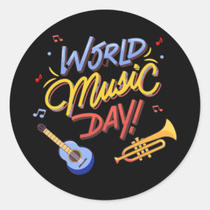 Adesivo World music day quote trumpet guitar 