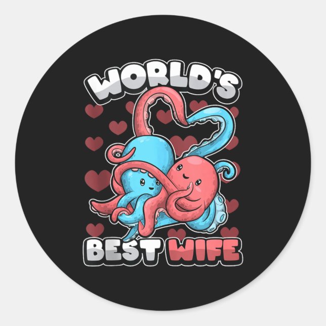 Adesivo World's Wife Cute Kawaii Octopus Heart Cute Couple (Frente)