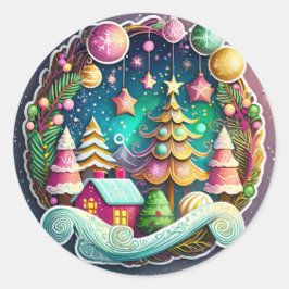 Adesivo Wreath de Natal na Paisagem de inverno