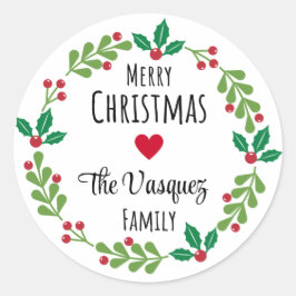 Adesivo Wreath Merry Christmas Stickers Sobrenome Round