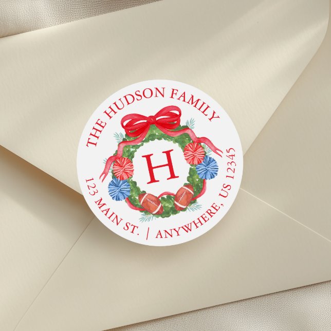 Adesivo Wreath Monograma de Futebol de Watercolor (Criador carregado)