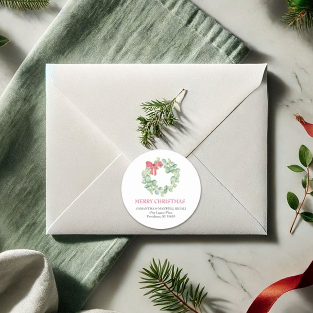 Adesivo Wreath Wreath Watercolor (Christmas return address labels watercolor wreath art by Victoria Grigaliunas VG Invites)