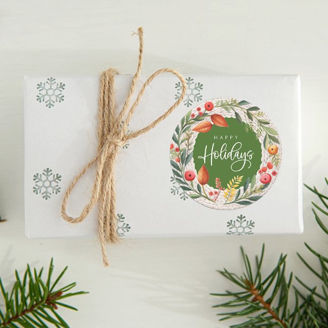 Adesivo Wreath Wreath Wrecolor (Happy Holidays Wreath Watercolor Classic Round Sticker)
