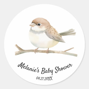 Adesivo Wren de Aquarela em um Chá de fraldas de Ramificaç