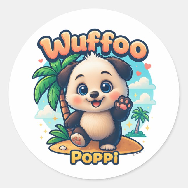 Adesivo Wuffoo Poppi Cute Kawaii Puppy Tropical Island (Frente)