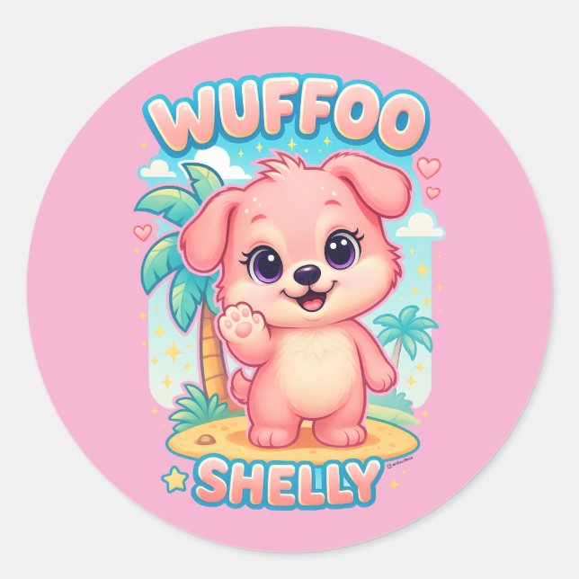 Adesivo Wuffoo Shelly Kawaii Puppy Tropical Island (Frente)