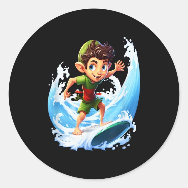 Adesivo X-mas Christmas Elf Riding Surfboard Surfboard  (Frente)
