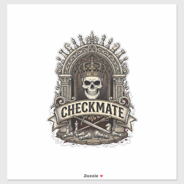 Adesivo Xadrez Antigo Checkmate Skull King (Folha)