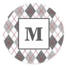 Xadrez Argyle Vermelho Cinza Prata Monograma Perso