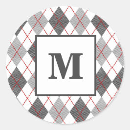 Adesivo Xadrez Argyle Vermelho Cinza Prata Monograma Perso