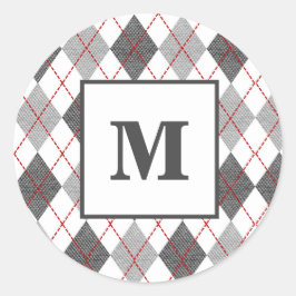 Adesivo Xadrez Argyle Vermelho Cinza Prata Monograma Perso