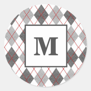 Adesivo Xadrez Argyle Vermelho Cinza Prata Monograma Perso