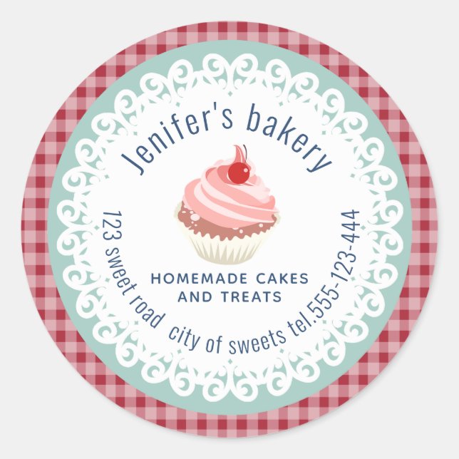 Adesivo Xadrez com renda suja cupcakes caseiros e doces (Frente)