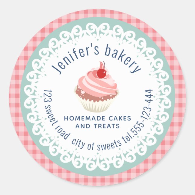 Adesivo Xadrez com renda suja cupcakes caseiros e doces (Frente)