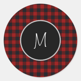 Adesivo Xadrez de Búfalos Vermelho e Negro Monograma