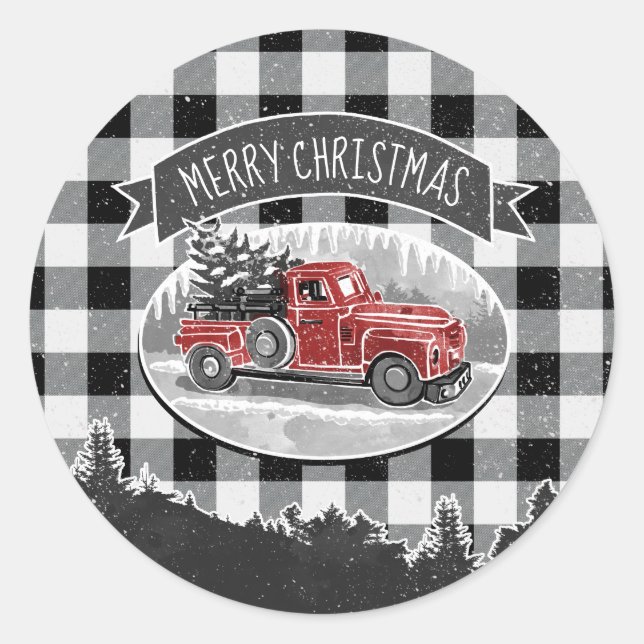 Adesivo Xadrez de Buffalo Branco do Caminhão Vermelho Vint (Frente)