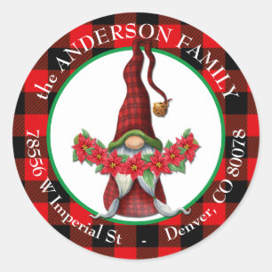 Adesivo Xadrez de Buffalo Poinsettia Gnome Endereço de ret