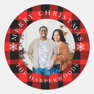 Adesivo Xadrez de Buffalo Vermelho Flocos de Neve Natal 1 