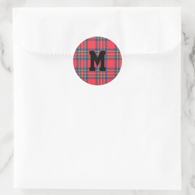 Adesivo Xadrez de Tartan Natal Monograma Inicial (Bolsa)