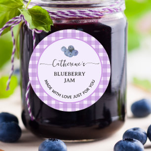 Adesivo Xadrez gingham roxo Geleia caseira de mirtilo