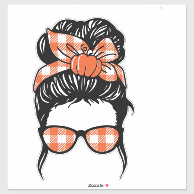 Adesivo Xadrez laranja com Pumpkin Bandana Messy bun (Folha)