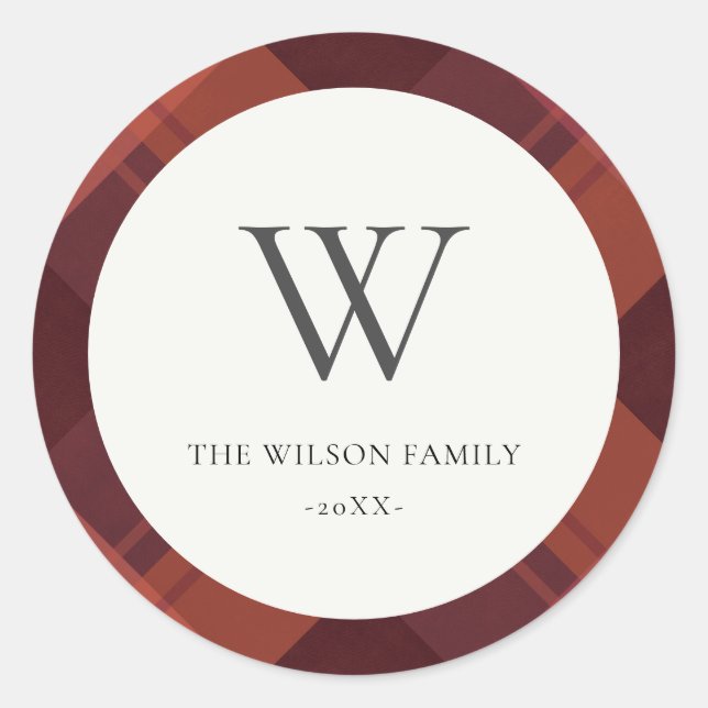 Adesivo Xadrez moderna Red Maroon Marsala Patterno Monogra (Frente)