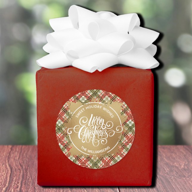 Adesivo Xadrez Natal (Plaid Christmas sweet holiday wishes homemade baking round stickers)