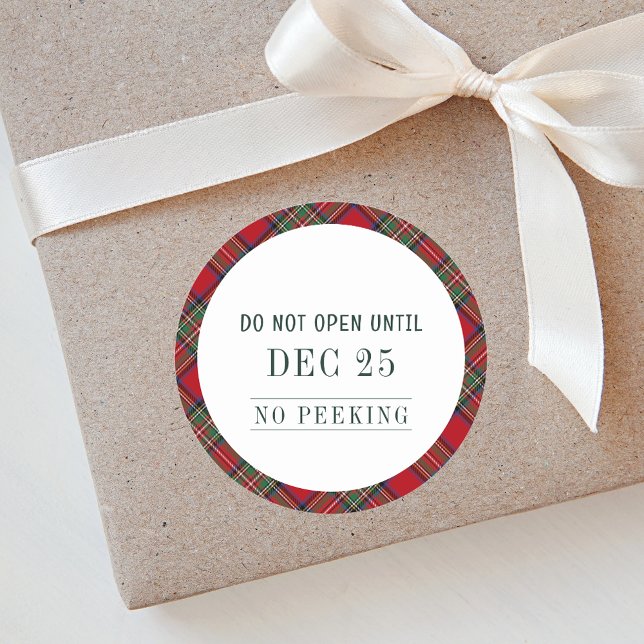 Adesivo Xadrez russa Natal Vermelho Stewart Tartan Verde (Rustic Plaid Do Not Open Stewart Tartan Round Sticker)