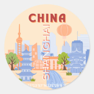 Adesivo Xangai China Retro Pastel Arte Viagem