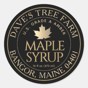 Adesivo Xarope de Maple a Preto com Folha de Maple Dourada