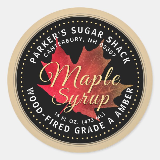 Adesivo Xarope de outono de Madeira Dourado a preto (Frente)