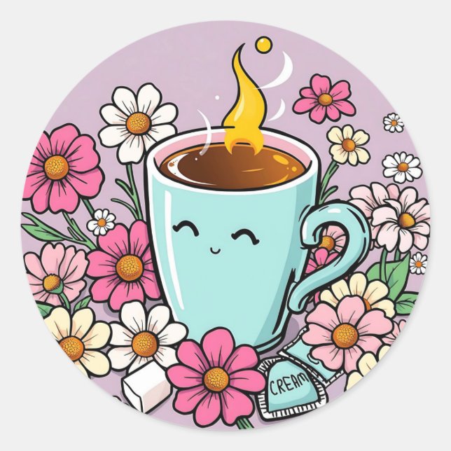 Adesivo Xícara de café quente e flores (Frente)