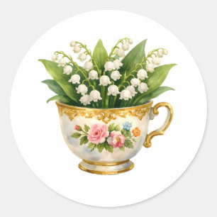 Adesivo Xícara de Chá Antiga com Flores de Lírio-do-Vale