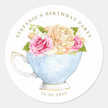 Xícara de Chá Rosa em Aquarela Floral Aniversário 