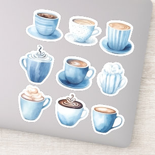 Adesivo Xícaras de Café Aquarela Azul 4