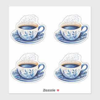 Adesivo Xícaras de Café Aquarela Azul 5