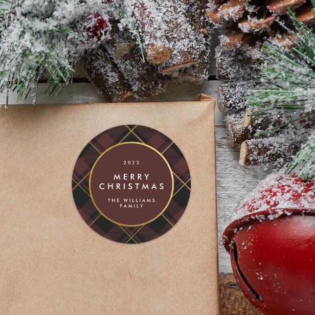 Adesivo Xmas de Tecido Xadrez Dourado e Vermelho Escuro (Criador carregado)