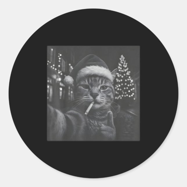 Adesivo Xmas Funny Smoking Cat Cigarette Kitty Gen Z Meme  (Frente)