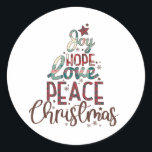 Adesivo Xmas Gift Joy Love Peace Christmas<br><div class="desc">"Joy Love Peace Christmas" incorpora lindamente os valores centrais da época de férias com designs elevadores que celebram a harmonia, a união, e o espírito de dar. Esta design apela a todos, convidando todos a abraçar a verdadeira essência do Natal espalhando alegria, amor e paz durante esta época especial do...</div>