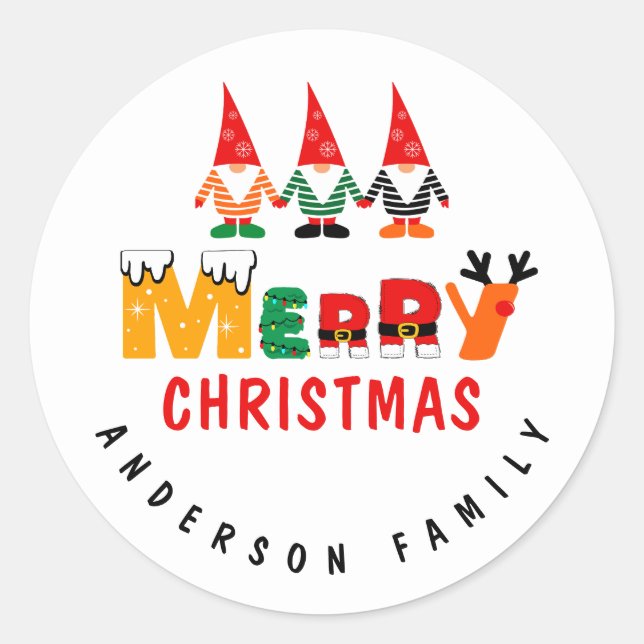 Adesivo Xmas Gnomos Whimsical Fonts Feliz Natal (Frente)