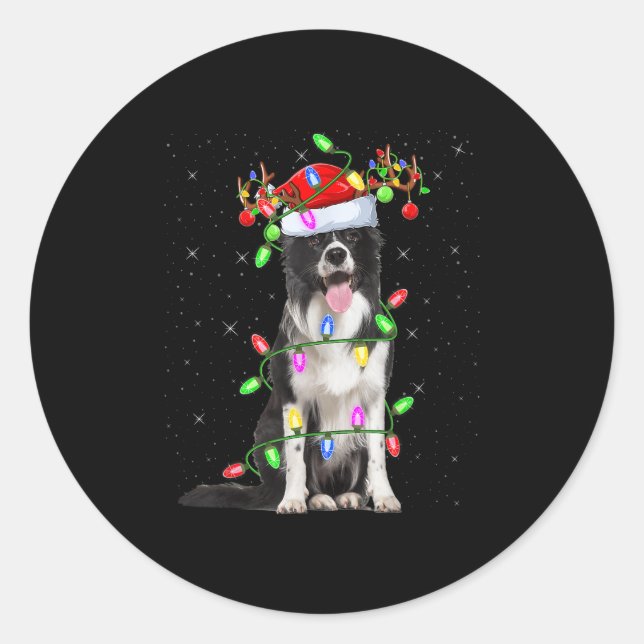 Adesivo Xmas Holiday Lighting Santa Border Collie Dog Chri (Frente)