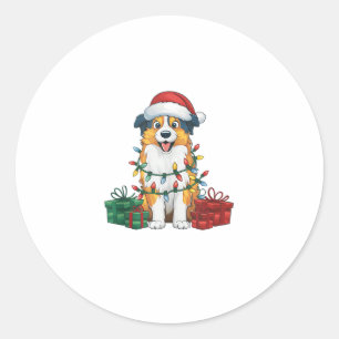 Adesivo Xmas Lighting Santa Hat australiano Shepherd Dog C